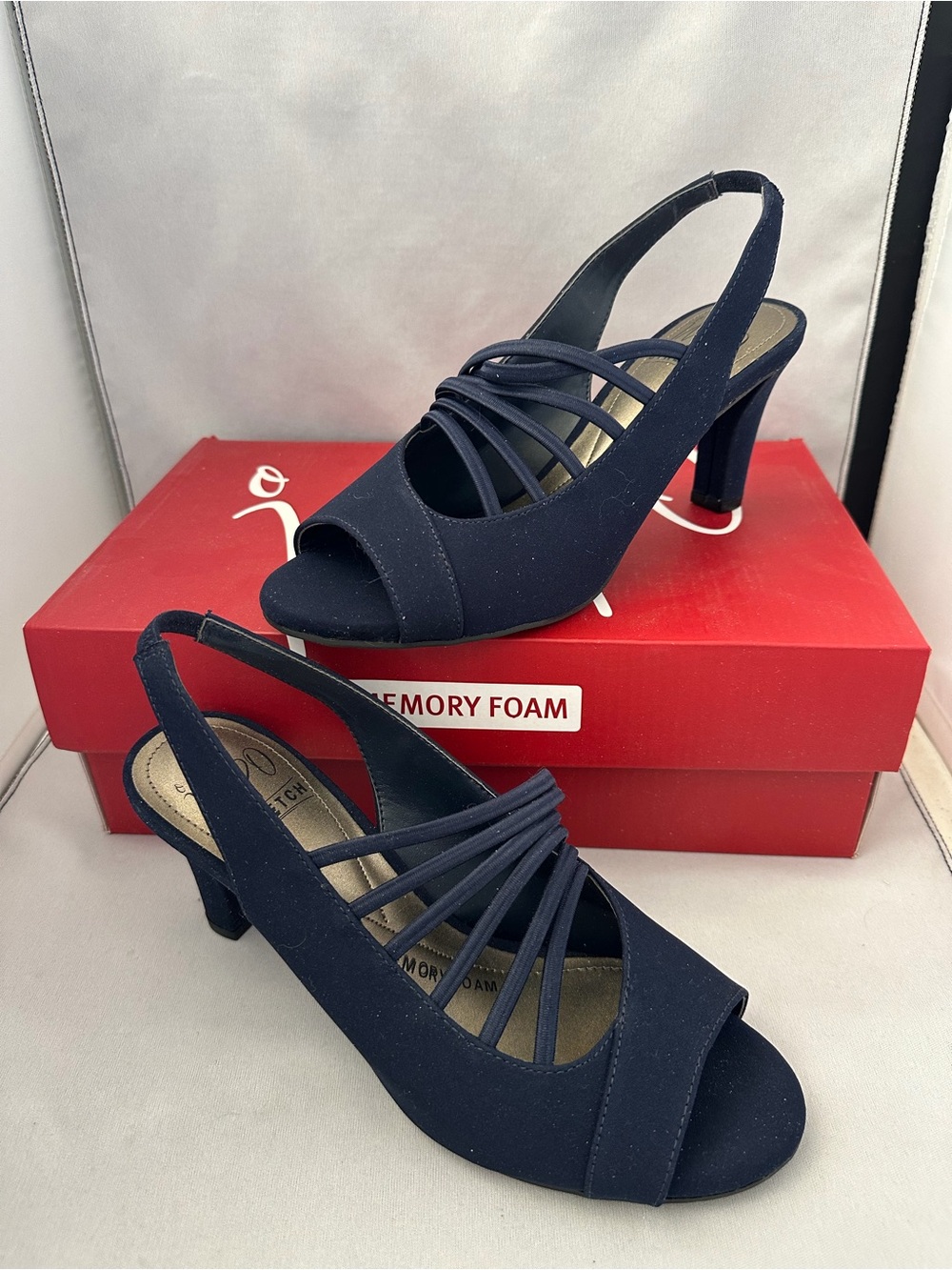 Impo Navy Strappy Slingback Peep-Toe Heels